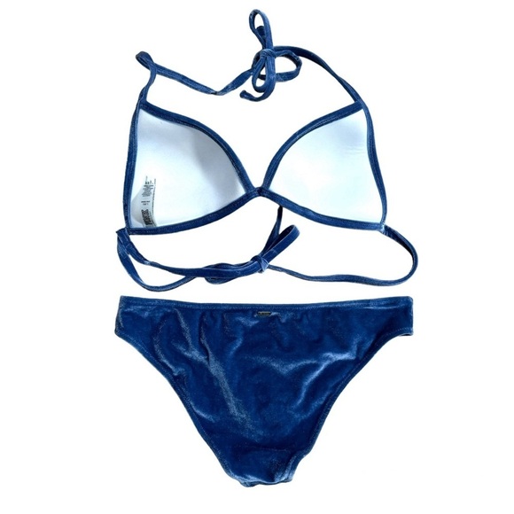 PINK Victoria’s Secret Blue Velvet Bikini Swimsuit Set - Picture 2 of 5